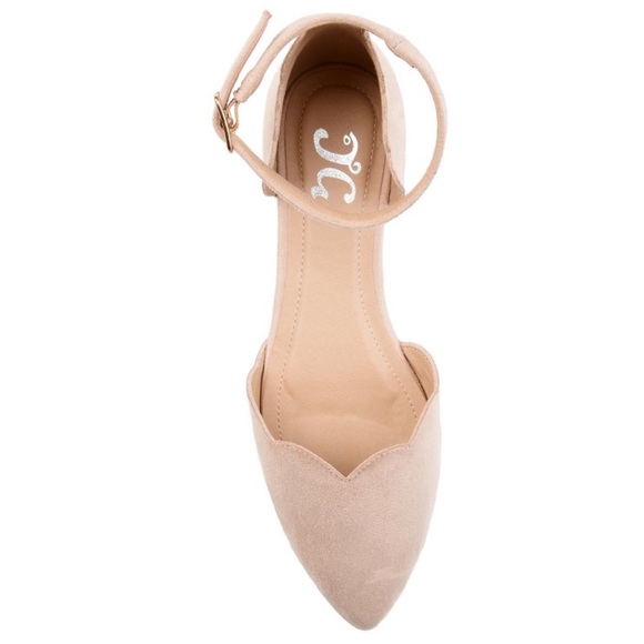 Journee Collection Nude Lana Buckle Pointed Toe Ballet Flats Ankle Strap - Picture 2 of 8